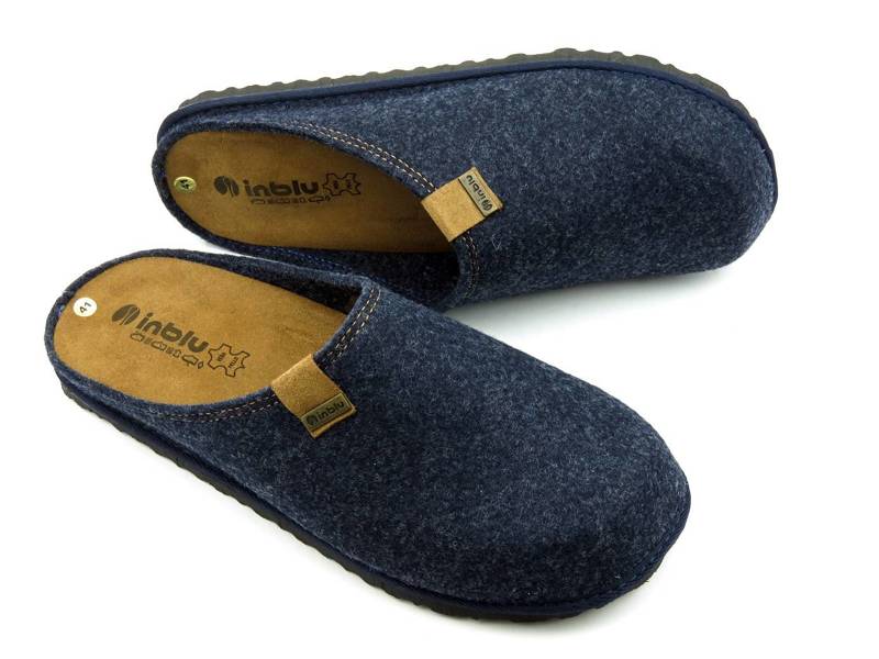 Teplé pánské pantofle s vyjímatelnou koženou vsadkou - INBLU SI-01, tmavě modrá