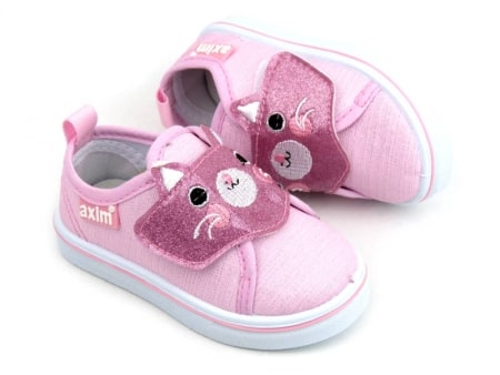 Wygodne trampki dziecięce z kotkiem na cholewce - AXIM 22102, różowe