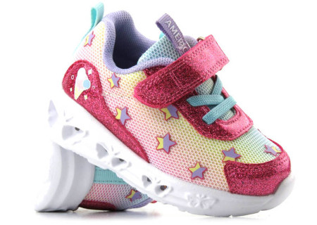 Buty dziecięce sportowe ze świecącą podeszwą - American Club ES134/23, ciemnoróżowe