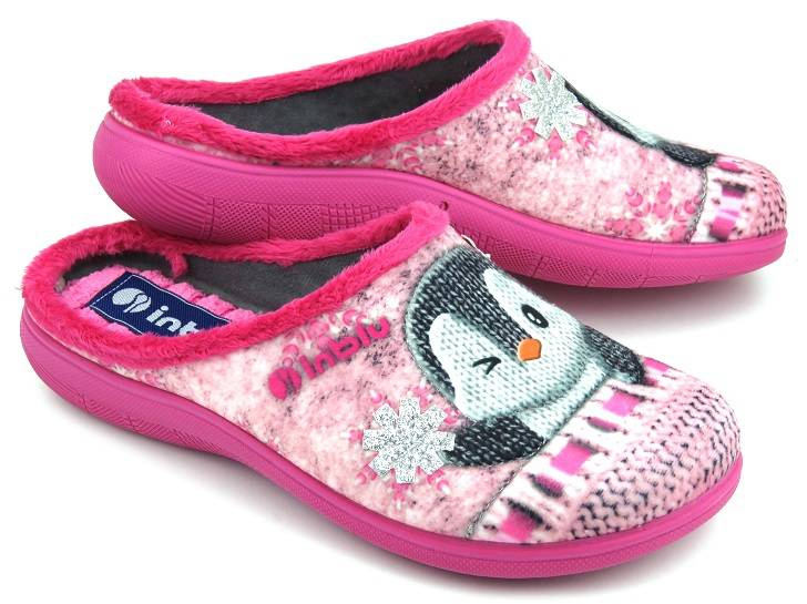Dámské a mládežnické pantofle s měkkou vsadkou - INBLU EC-81, růžové s tučňákem