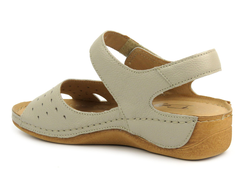 Kožené dámské sandály na suchý zip krémové Pollonus 1515