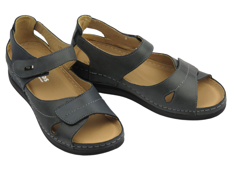 Kožené dámské sandály na suchý zip grafitové Helios Komfort 139