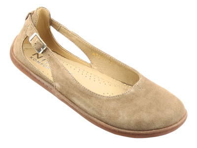 Dámské minimalistické kožené sandály Barefoot s extra šířkou (V) - Nika Komfort 1472, tmavě béžová