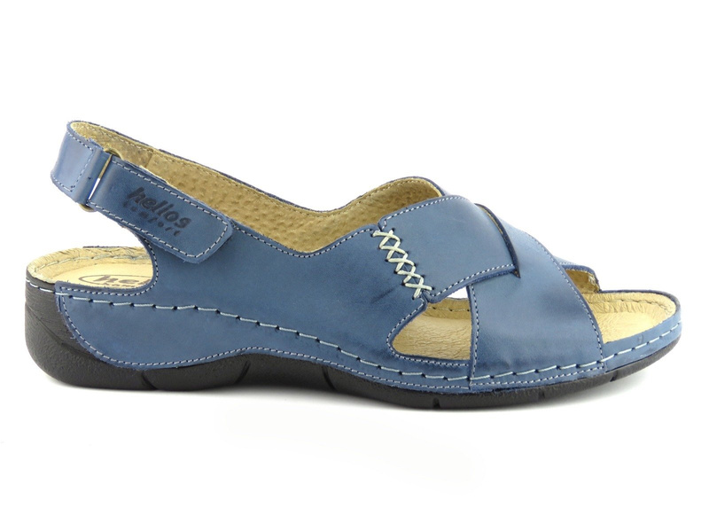 Dámské kožené sandály se světlou podrážkou - HELIOS Komfort 229-1, tmavě modrá