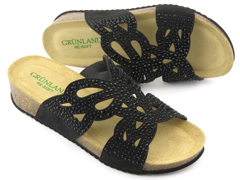 Dámské žabky s koženou vsadkou - GRUNLAND CB2999-70, černá