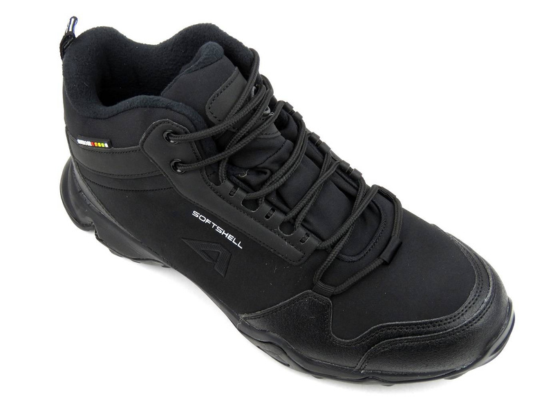 Pánské vysoké trekingové kalhoty z tkaniny SoftShell - AMERICAN CLUB WT63/21(22), černé