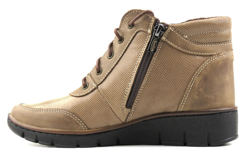 Dámské kožené kozačky ve sportovním stylu - Helios Komfort 531, béžová