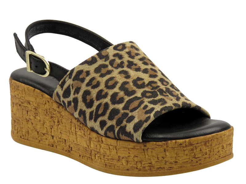 Dámské sandály na vysokém klínku - Tamaris 1-28393-42, béžové s leopardím vzorem