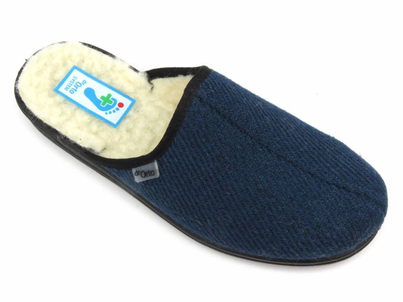 Zateplené pánské pantofle s vlnou - Dr Orto 000M325, tmavě modrá