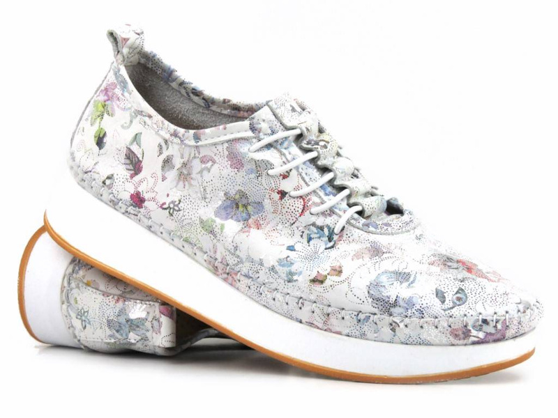 Dámské kožené boty s květinami - VENEZIA 01422077-2, bílé