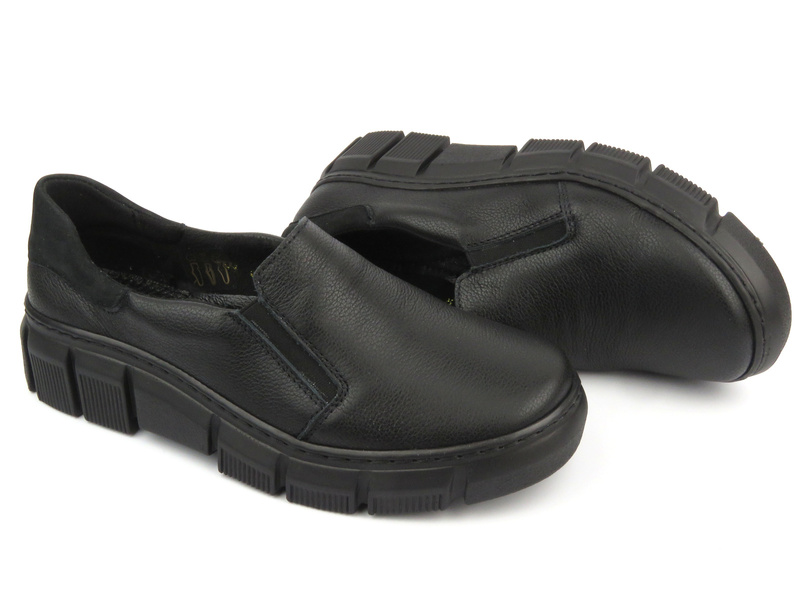 Dámské kožené nazouvací polobotky - Wasak 0704, černá