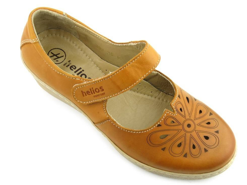 Dámské kožené boty na klínku - Helios Komfort 393, světle hnědé