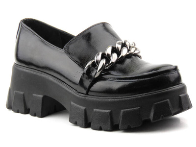 Dámské lakované lordy na silné platformě - VENEZIA 001770, černá