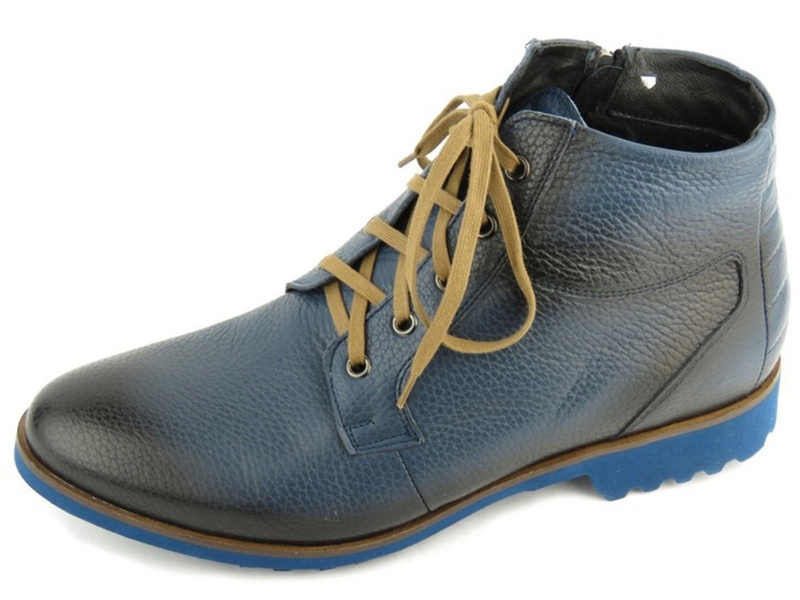 Pánské kožené boty se zateplením - Conhpol 1377, tmavě modrá