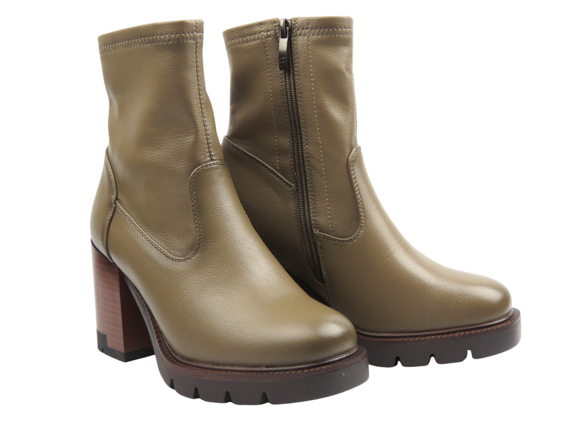 Dámské kotníkové boty na podpatku – Potocki 25-12419, khaki