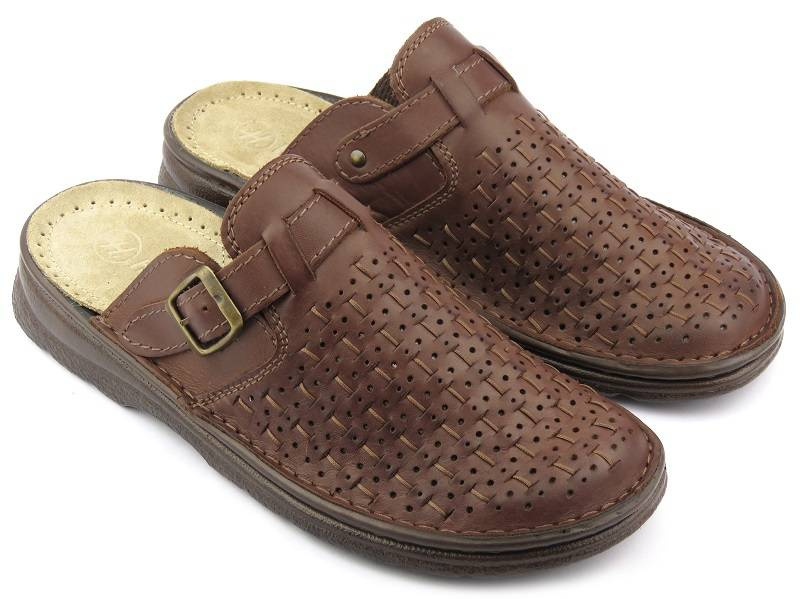 Pánské žabky s ažurem, nastavitelný svršek - HELIOS Komfort 807, hnědá 2