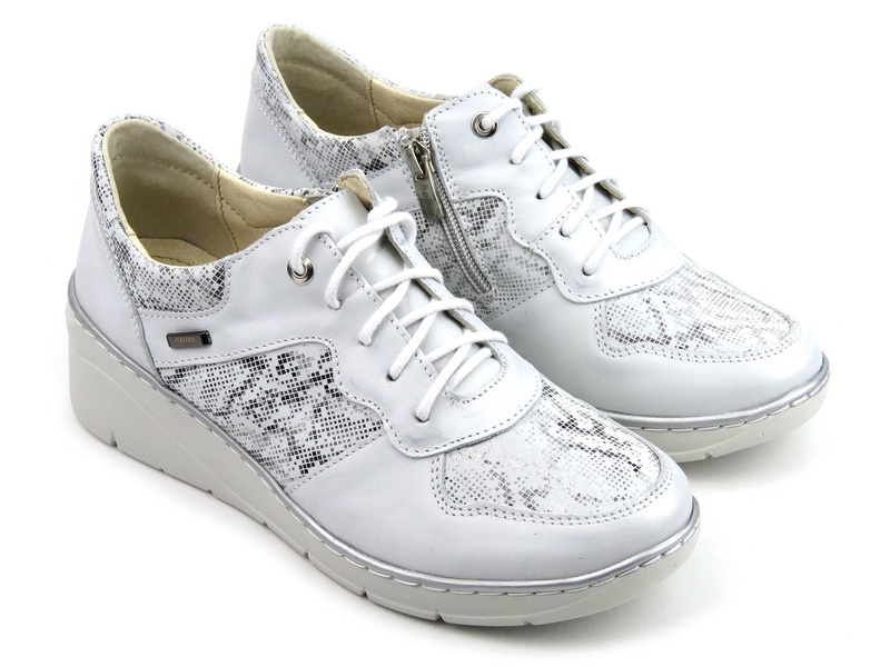 Dámské tenisky se zipem a šněrováním - Helios Komfort 347, stříbrné 2