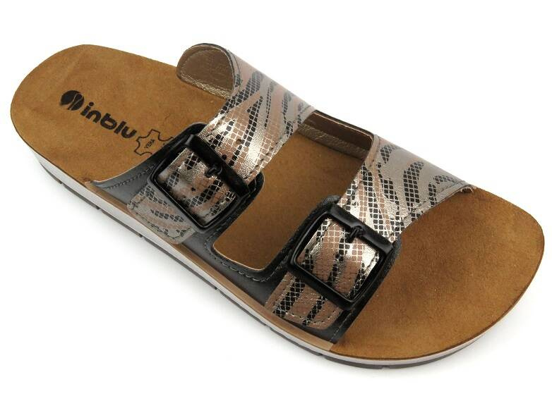 Dámské žabky s leopardím potiskem - INBLU CP-10, béžová a zlatá