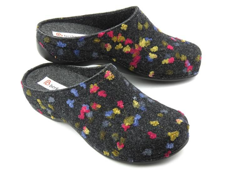 Dámské plstěné pantofle s květinami - BERKEMANN 01028-914 Donata, grafit
