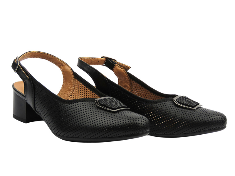 Dámské kožené lodičky na podpatku černé Galant 3201