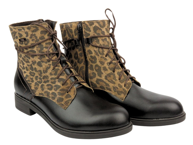 Dámské kožené návleky - HELIOS Comfort 583A, tmavě hnědé s leopardím vzorem