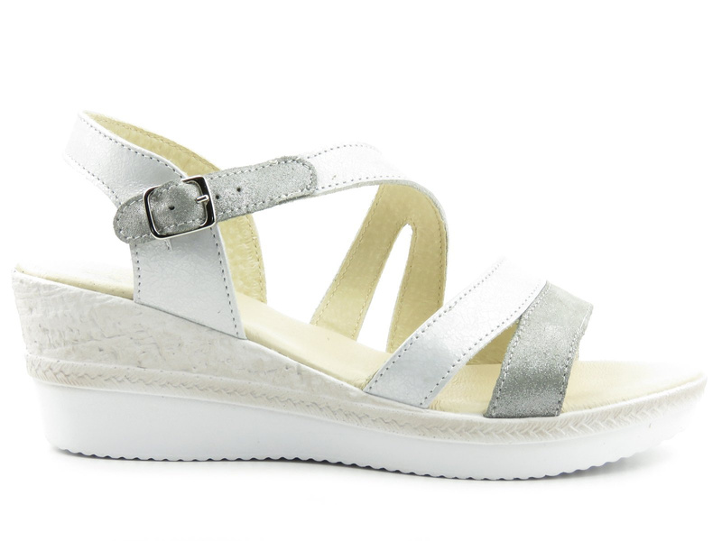 Dámské kožené sandály s ozdobným klínkem - HELIOS Komfort 244, světle šedé