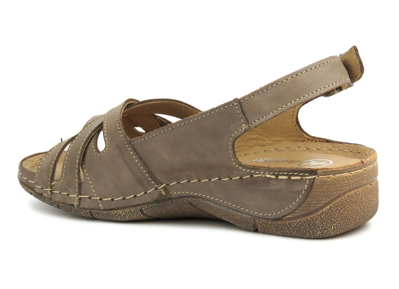 Dámské kožené sandály na platformě - HELIOS Komfort 248, světle hnědé