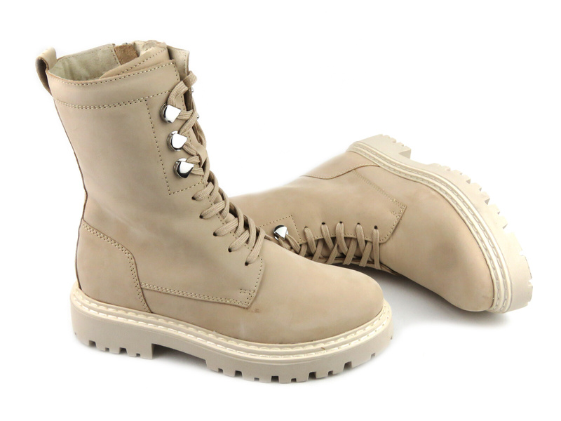 Kožené boty, dámské zateplené boty - Marco Tozzi Marco Tozzi 2-26296-41, krémové