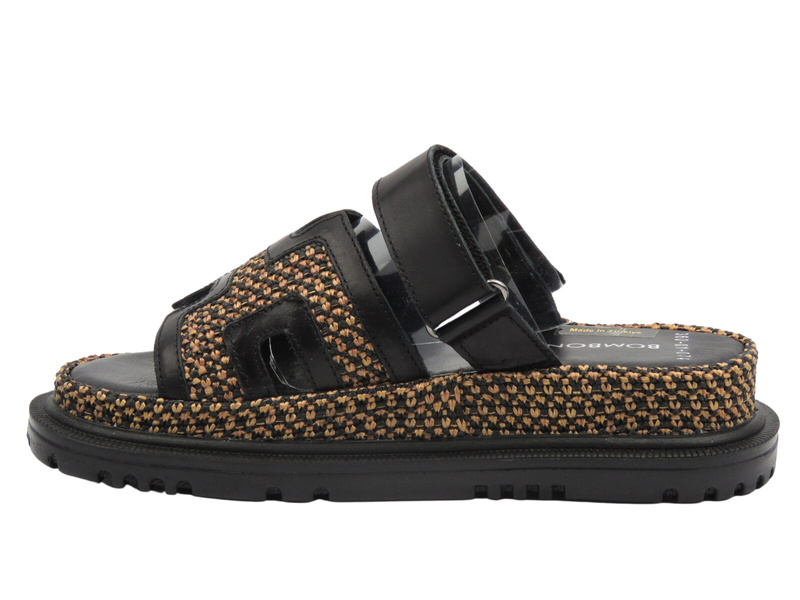 Dámské kožené pantofle na ozdobné platformě černé Bombonella 767.306