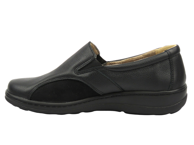 Dámské kožené nazouvací polobotky na halluxy černé Helios Komfort 453