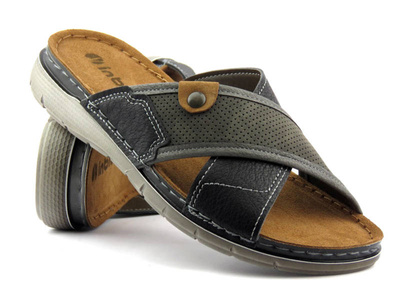 Pánské žabky s koženou vsadkou - INBLU VI-09, šedá