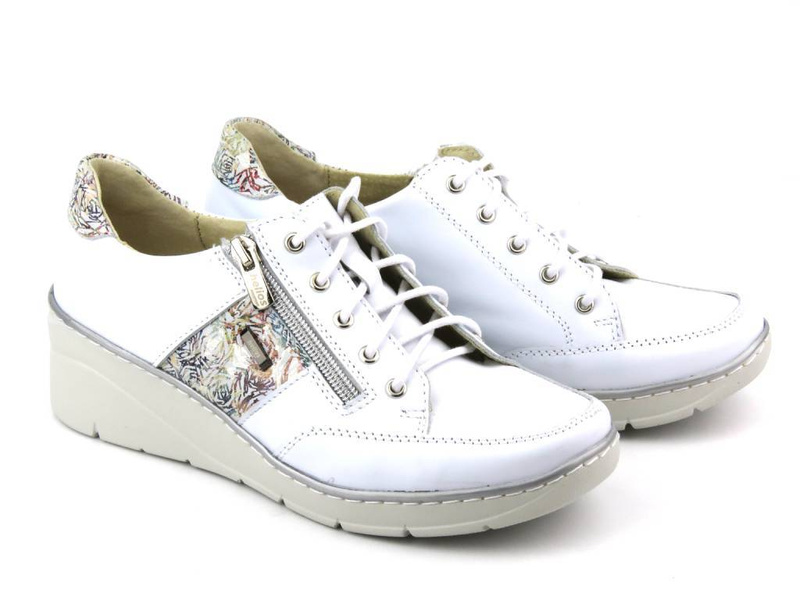 Dámská kožená obuv s ozdobnými květinami - HELIOS Komfort 406, bílá