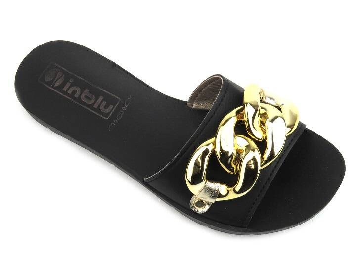 Dámské žabky se zlatým řetízkem - INBLU ME-42, černé