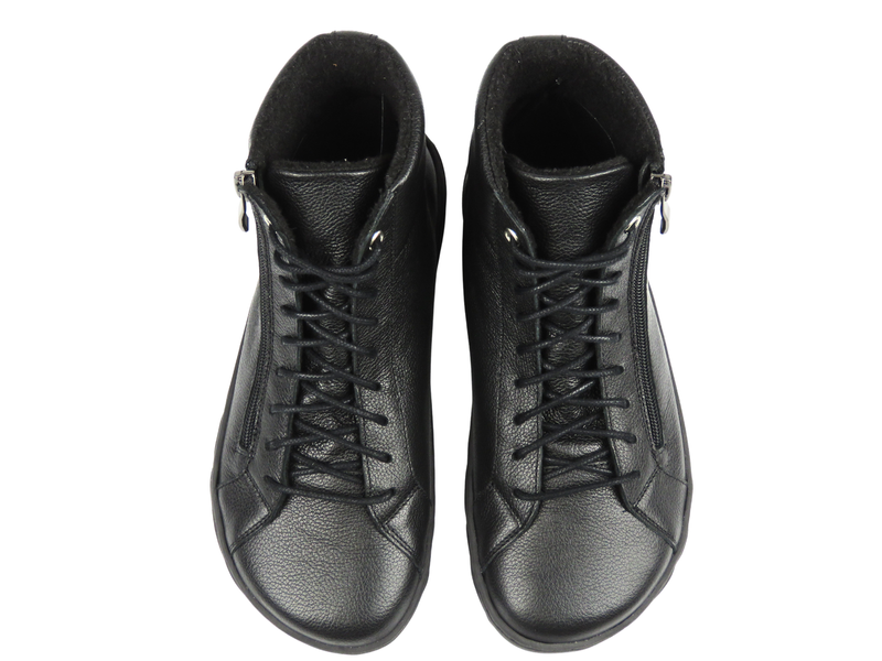 Dámské barefoot kožené minimalistické kotníkové boty Nika Komfort 1443, černá lícová kůže