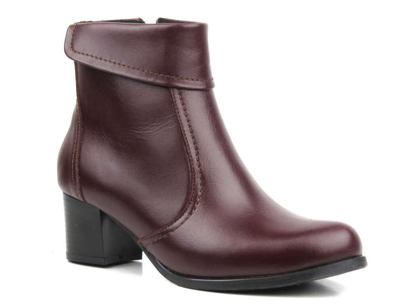 Kotníkové boty na stabilním podpatku z přírodní kůže - AGXBUT 534, vínová