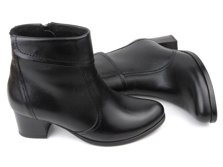 Kozačky na stabilním podpatku z přírodní kůže - AGXBUT 534, černá