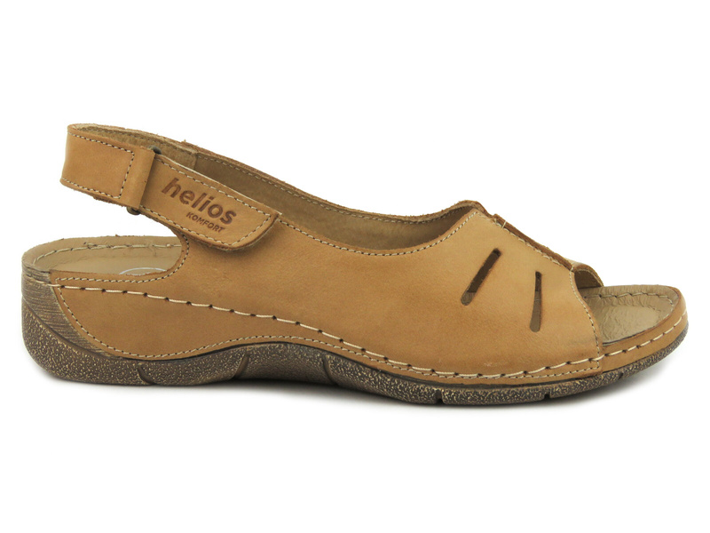 Dámské kožené sandály na suchý zip - HELIOS Komfort 117, světle hnědé