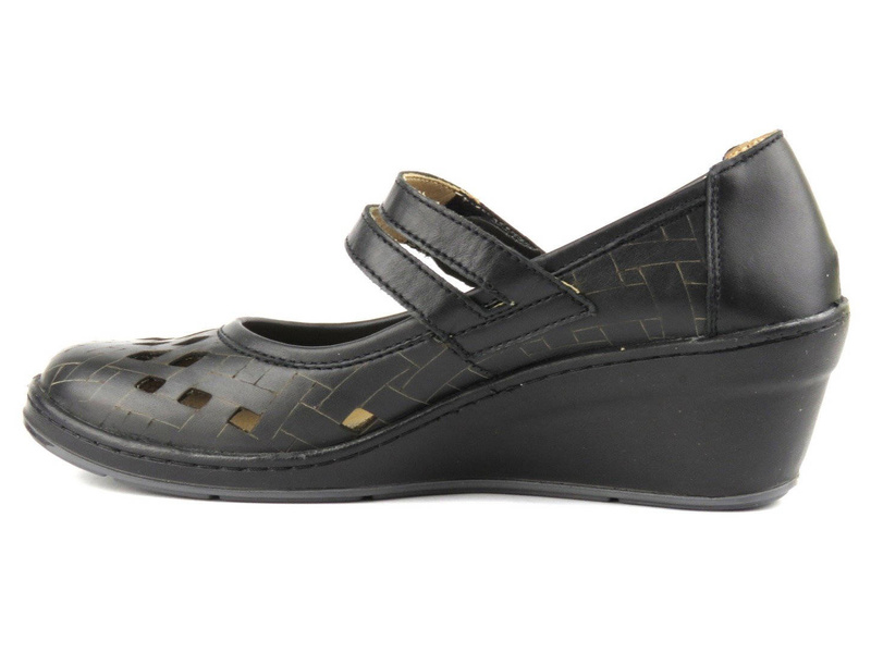 Dámské prolamované boty na klínku - Helios Komfort 678-2, černé