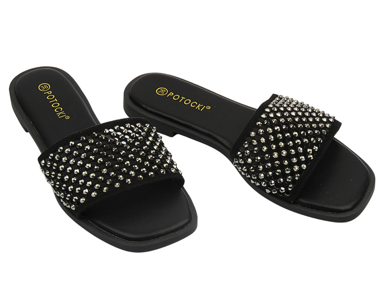 Dámské pantofle s cvočky černé Potocki 25-21369