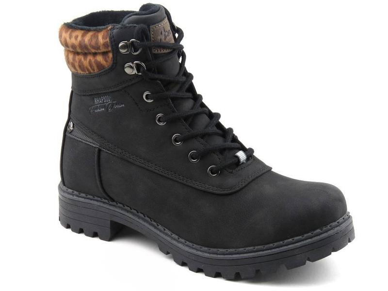 Dámské kozačky AMERICAN CLUB RH53/19, černé s leopardím potiskem