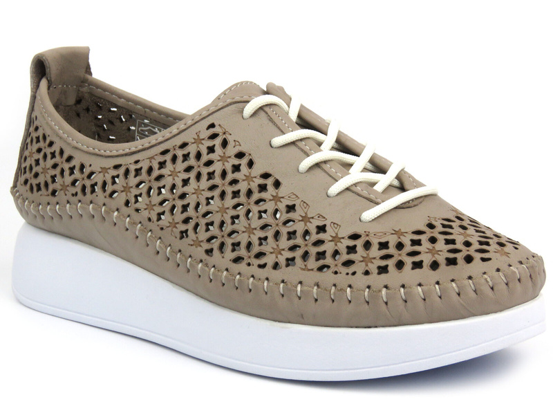 Skórzane półbuty damskie - HELIOS Komfort 791, jasnoszare