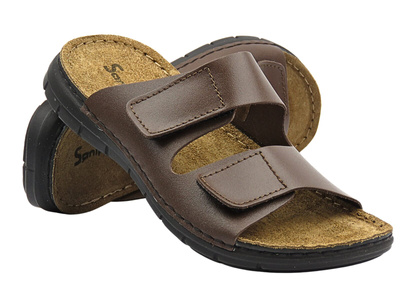 Pohodlné pánské žabky na suchý zip Sanipur DT-02, hnědé