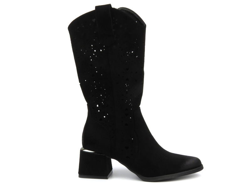 Prolamované kozačky s jemným podpatkem - Potocki 24-12397, černé