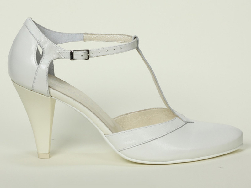 Kožené svatební lodičky s páskem na kotník - Kotyl 148, ecru, II