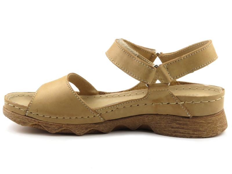Dámské kožené sandály na platformě - HELIOS Komfort 248, světle hnědé