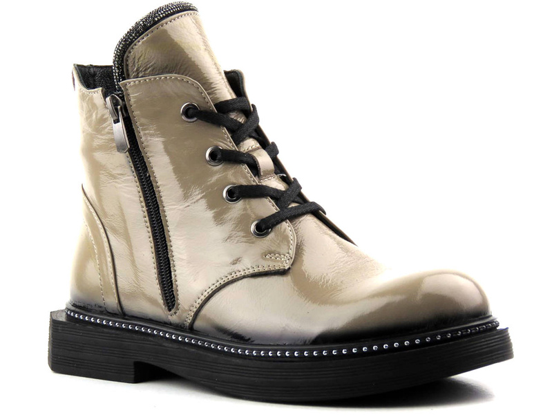 Dámské kotníkové boty z lakované kůže - VENEZIA 03-VAN MINK, béžová