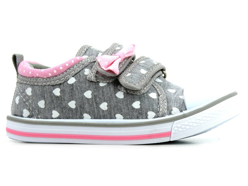 Dětské tenisky na suchý zip - American Club TEN 67/22(23) 68/22(23), šedé se srdíčky