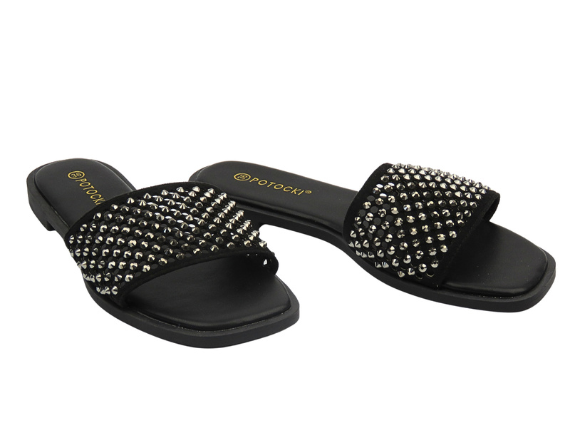 Dámské pantofle s cvočky černé Potocki 25-21369