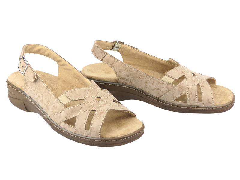 Dámské kožené pantofle s nastavitelnými pásky HELIOS Comfort 186, Cappuccino
