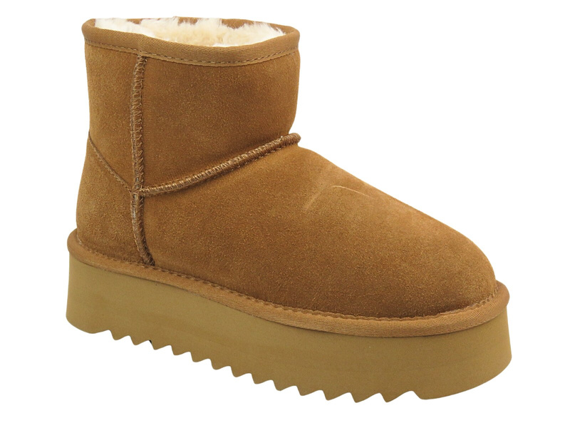 Dámské kožené sněhule na platformě Sokolski Z24-531 Camel Slip-on
